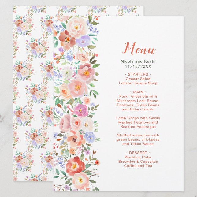 Spring Floral Flowers Wedding Menu (Front/Back)