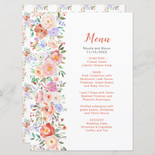 Spring Floral Flowers Wedding Menu