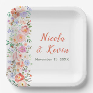 Spring Floral Flowers Wedding Paper Plate