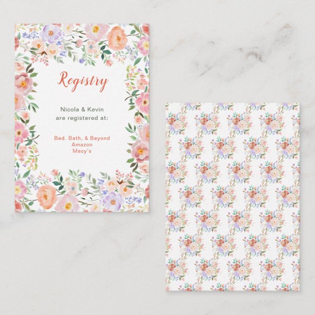 Spring Floral Flowers Wedding  Registry Enclosure Card (Front/Back)