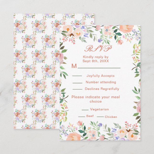 Spring Floral Flowers Wedding RSVP Card (Front/Back)