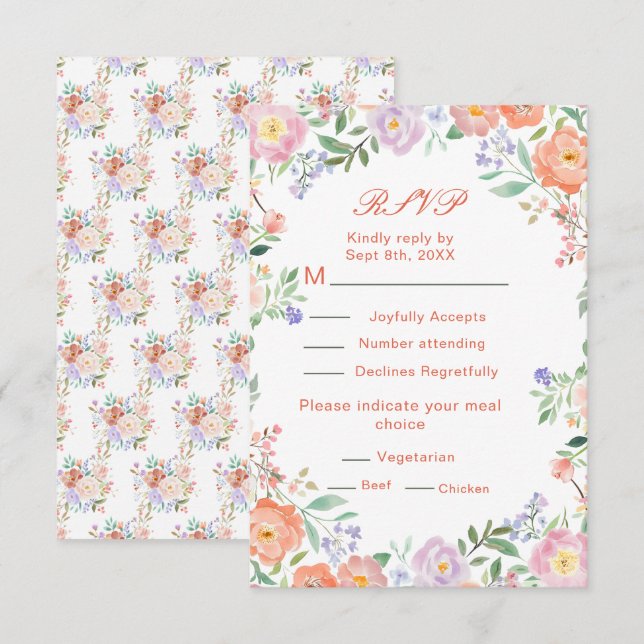 Spring Floral Flowers Wedding RSVP Card (Front/Back)