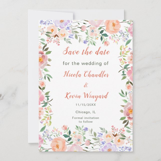 Spring Floral Flowers Wedding Save the Date (Front)
