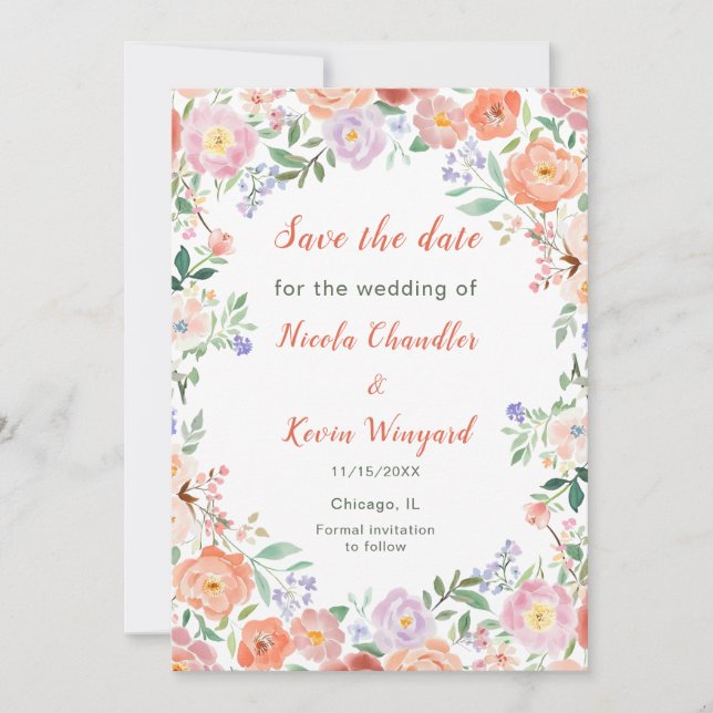 Spring Floral Flowers Wedding Save the Date (Front)