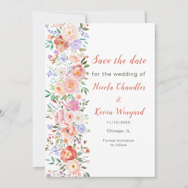 Spring Floral Flowers Wedding Save the Date (Front)