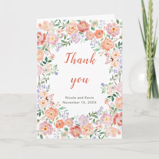 Spring Floral Flowers Wedding Thank You Card (Front)
