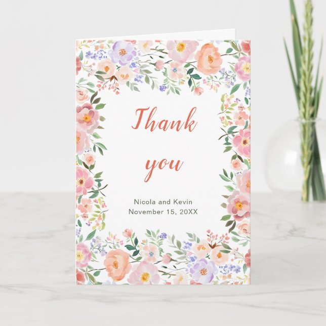 Spring Floral Flowers Wedding Thank You Card (Front)