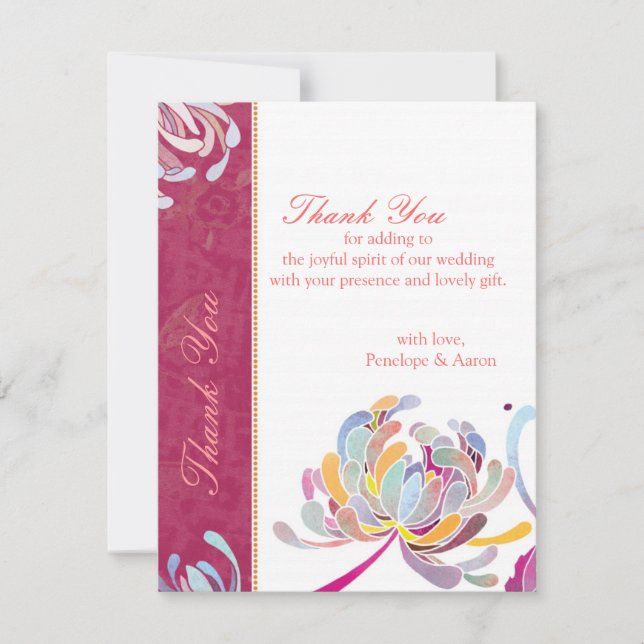 Spring Floral Fuchsia Wedding Thank You (Front)