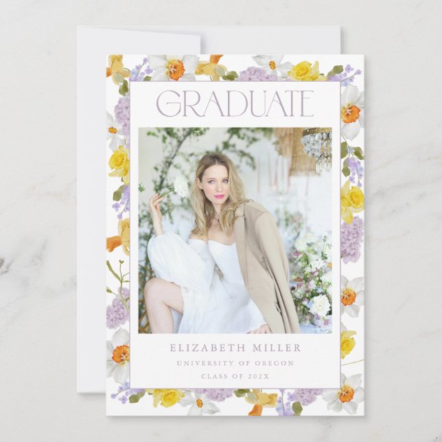 Spring Floral Graduation Announcement Card Invite (Front)