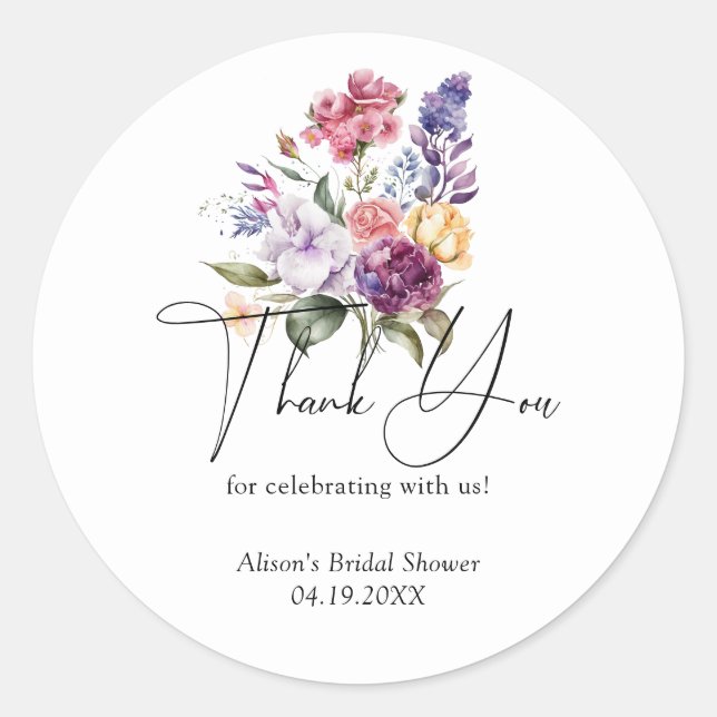 Spring Floral Love Is In Bloom Bridal Shower Classic Round Sticker (Front)