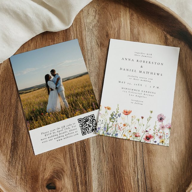 Spring Floral Meadow QR Code Photo Wedding Invitation (Creator Uploaded)