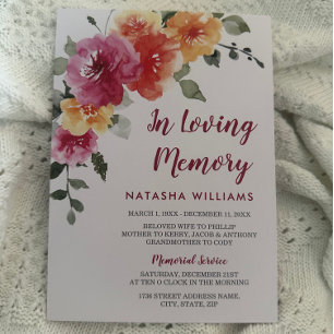 Spring Floral Memorial Announcement Service Invite