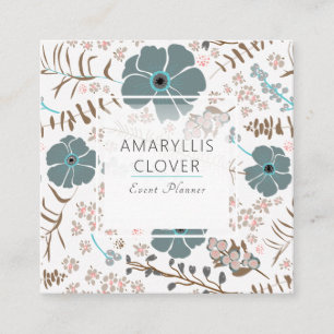 Spring Floral Mix Teal Pink Grey Square Business Card