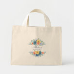 Spring Floral Modern Personalised Name | Wedding Mini Tote Bag<br><div class="desc">This modern design features a spring floral in pretty coral, yellow, teal and navy blue with your personalised name with "Flower Girl" below in navy blue typography. Personalise by editing the text in the text box provided. #wedding #weddings #flowergirl #flowergirlgifts #bridalparty #bridalpartygifts #favours #gifts #floral #flowers #botanical #personalised #name #modern...</div>