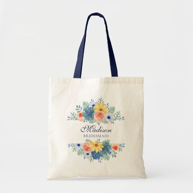Spring Floral Modern Personalized Name | Wedding Tote Bag (Front)