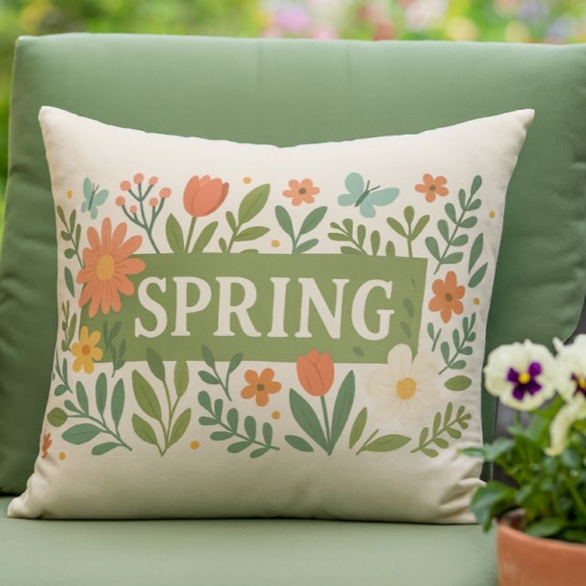 Spring Floral on Tan Color  Cushion (Creator Uploaded)