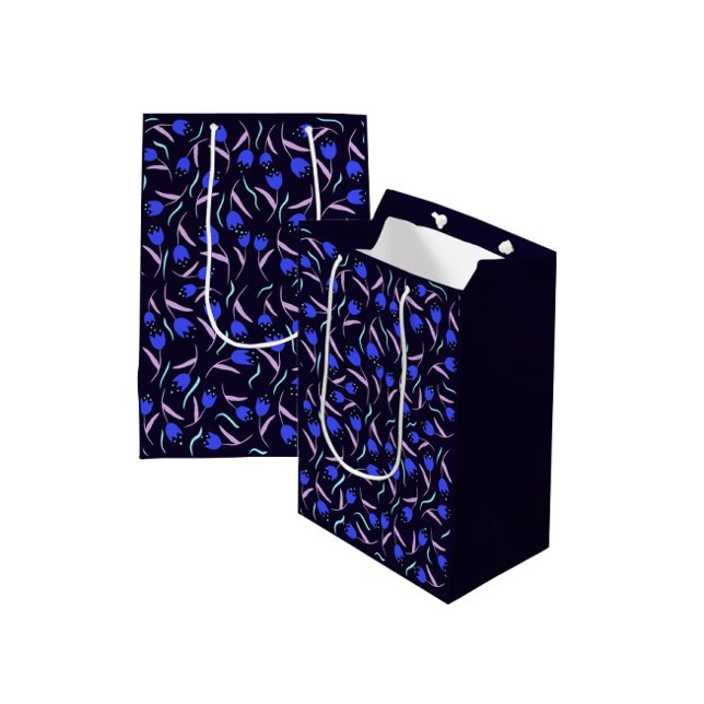 Spring Floral Pattern Dark Blue Medium Gift Bag (Creator Uploaded)