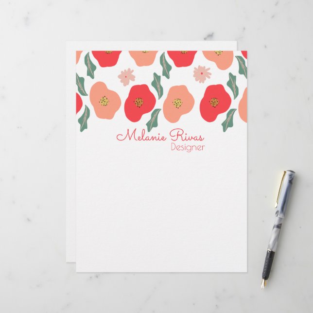 Spring Floral Pattern Designer  Business  Custom Letterhead (Front/Back In Situ)