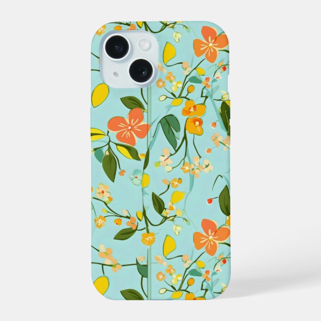 Spring Floral Pattern iPhone 15 Case (Back)