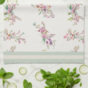 Spring Floral Pattern Watercolor Botanical Tea Towel