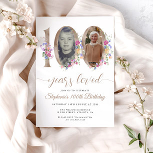 Spring Floral Photo 100th Birthday Invitation