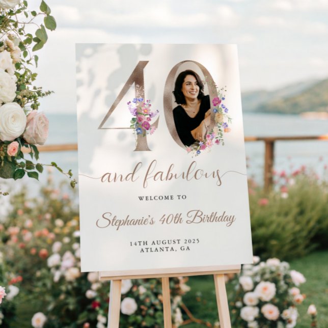 Spring Floral Photo 40th Birthday Welcome Poster (Creator Uploaded)