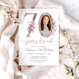 Spring Floral Photo 70th Birthday Invitation