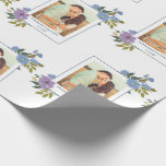Spring Floral Photo Frame Personalised Wedding Wrapping Paper<br><div class="desc">Upload your own photo and personalise this wrapping paper with your own text to create extra special wrapping paper for weddings, bridal showers and other special occasions. This gift wrap features your rectangular photo inside of a frame accented with light blue and dusty purple flowers with your text below in...</div>