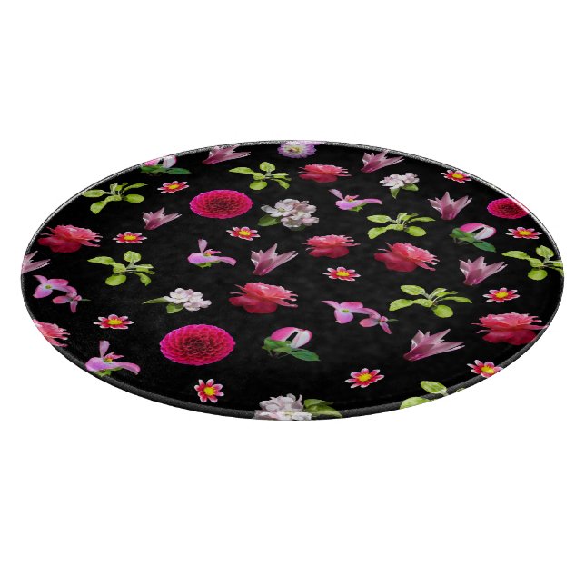 Spring Floral Photo Print 12" Round Cutting Board (Corner)