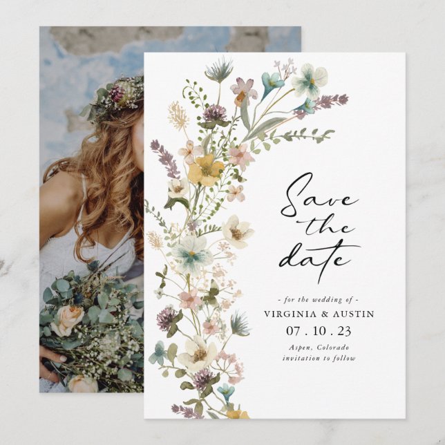 Spring Floral Photo Save The Date Card (Front/Back)