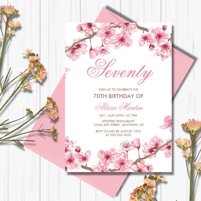 Spring Floral Pink Cherry Blossom Birthday  Invitation (Creator Uploaded)