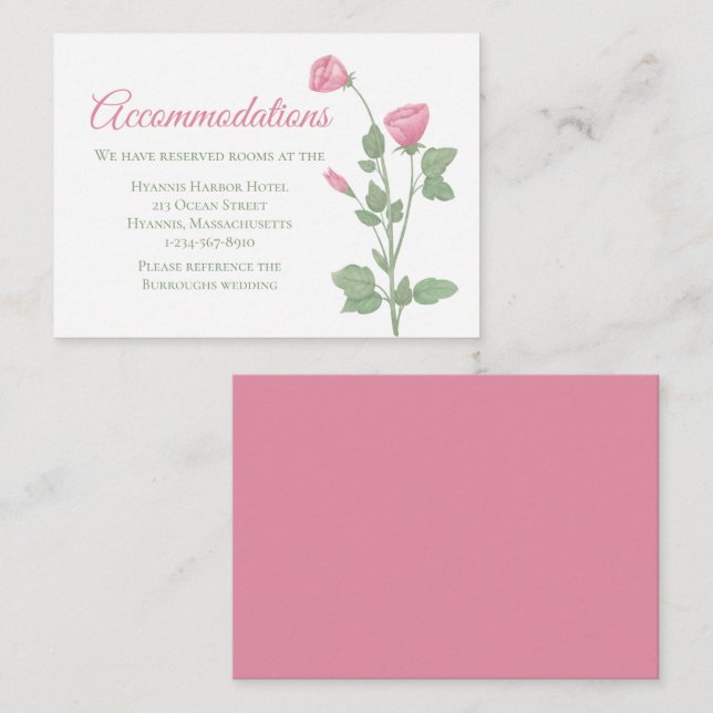 Spring Floral Pink Flowers Wedding Accommodations Enclosure Card (Front/Back)