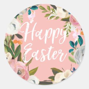 Spring Floral Pink Happy Easter Classic Round Sticker