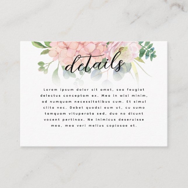 Spring Floral Pink Hydrangea Wedding Details Enclosure Card (Front)