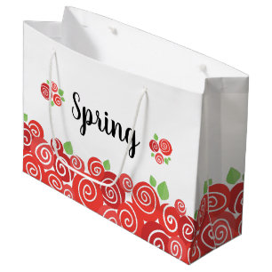 Spring floral red roses hand drawn easter nature large gift bag