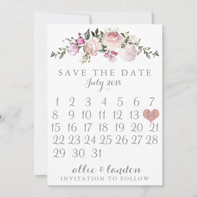 Spring Floral Save The Date Calendar (Front)