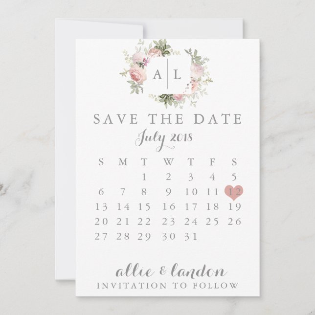 Spring Floral Save The Date Calendar (Front)