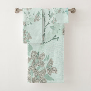 SPRING FLORAL Seafoam GREEN BATHROOM TOWEL SET