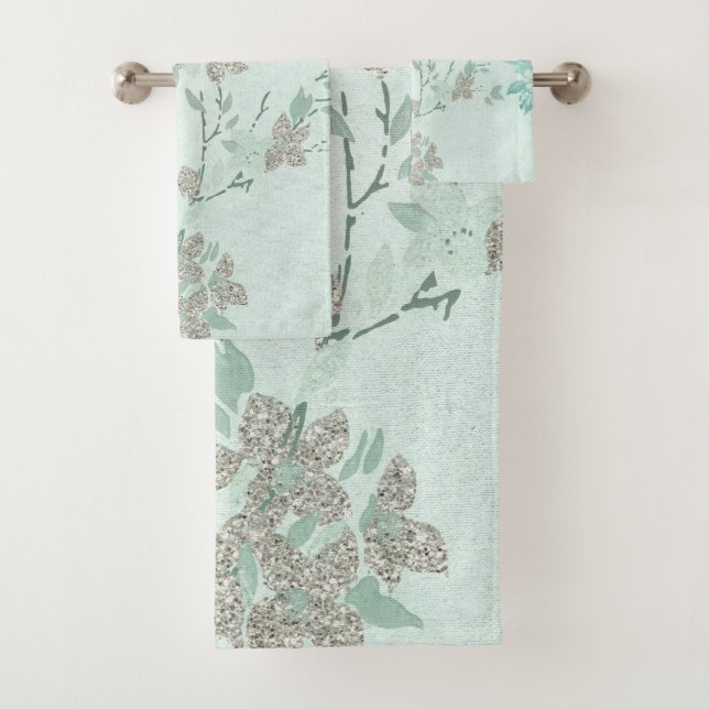 SPRING FLORAL Seafoam GREEN BATHROOM TOWEL SET (Insitu)