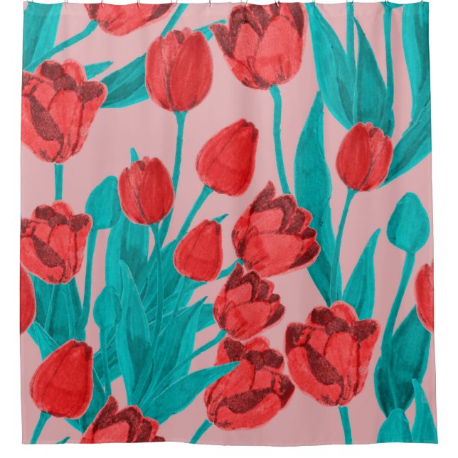 Spring floral seamless pattern with hand drawn tul shower curtain (Front)