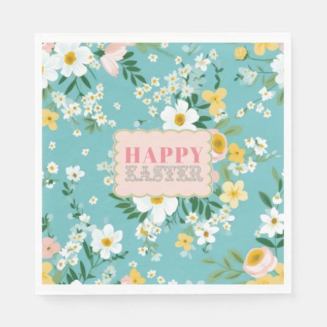 Spring Floral Squiggle Frame Easter Brunch  Napkin (Front)
