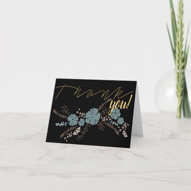 Spring Floral Teal Pink Black Flower Motif Thank You Card (Front)
