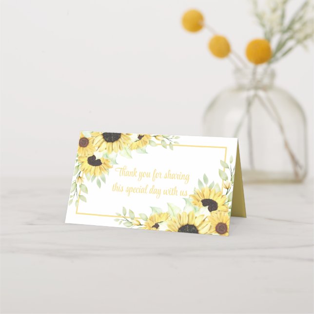 Spring Floral Thank You Yellow Sunflowers Wedding Place Card (Front)