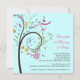Spring Floral Tree Boy Baby Shower Invitation