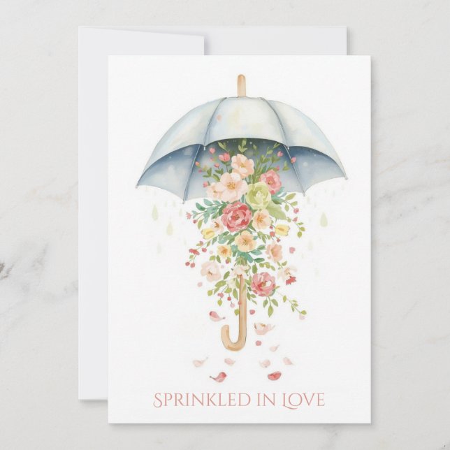 Spring Floral Umbrella Watercolor Baby Sprinkle Invitation (Front)