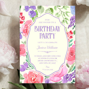 Spring floral watercolor birthday  invitation