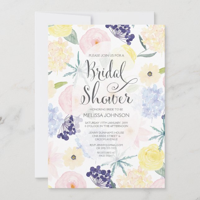 Spring Floral Watercolor Bridal Shower Invite (Front)