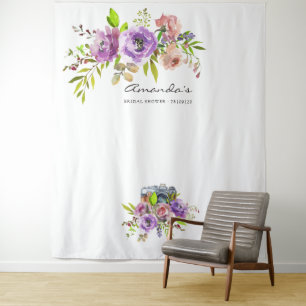 Spring Floral Watercolor Bridal Shower Photo Booth Tapestry
