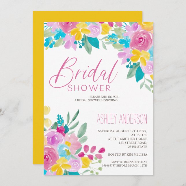 Spring floral watercolor bright cool Bridal shower Invitation (Front/Back)