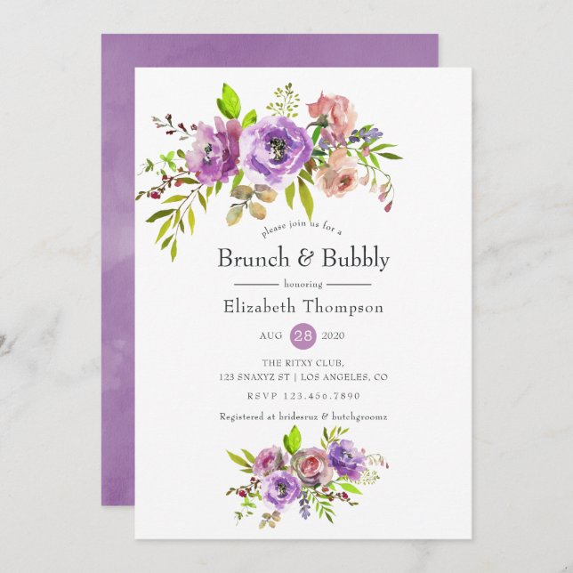 Spring Floral Watercolor Brunch and Bubbly Invitation (Front/Back)